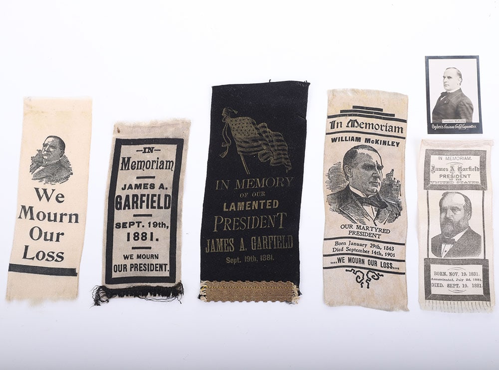 Lot of 4 period mourning ribbons: Lot of 4 period mourning ribbons pertaining James A. Garfield and William McKinley 1880-1890’s.