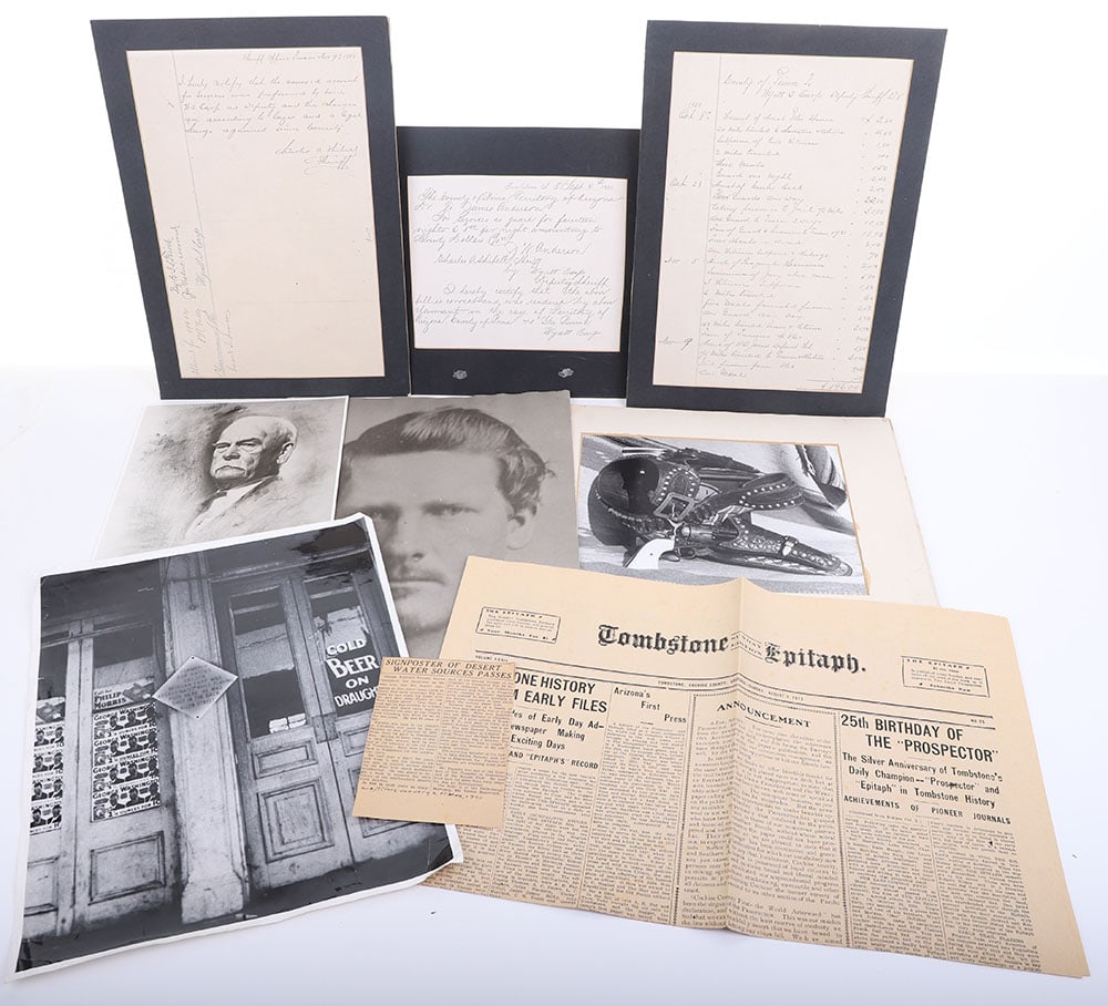 Lot of photos and ephemera: Lot of photos and ephemera consisting mostly of facsimiles and copy shots mid-20 th century pertaining to the Earp family.