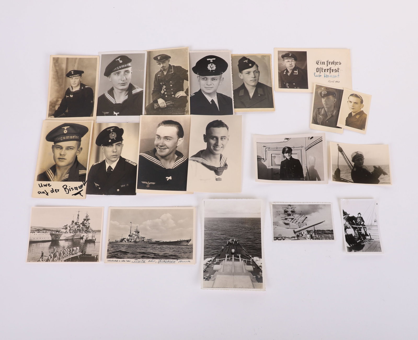 19 KRIEGSMARINE POSTCARDS / PHOTOS: 19 KRIEGSMARINE POSTCARDS / PHOTOS, includes the Tirpitz, several wearing KM binoculars, lots of nice deck shots ets, VG. ? EXC.