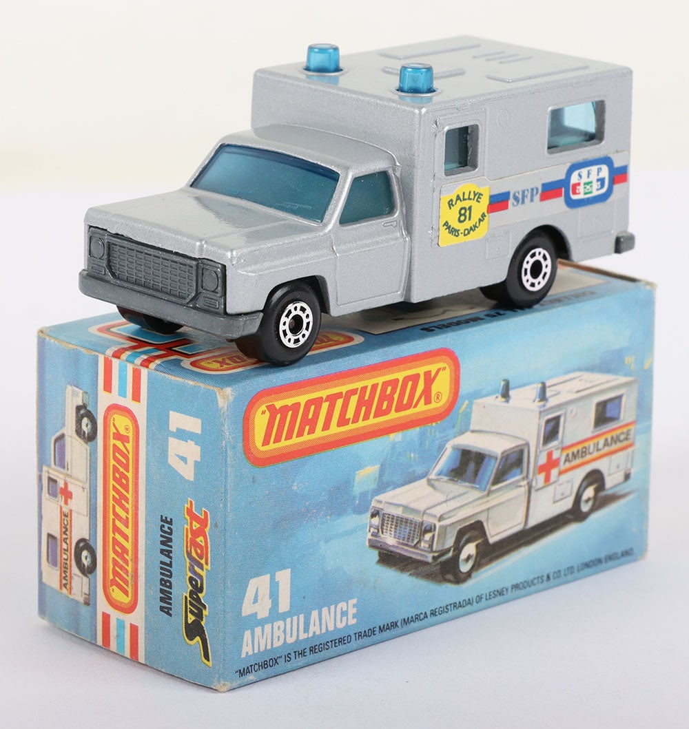 Matchbox Lesney Superfast MB-41 Ambulance with SILVER body and RALLYE 81 PARIS-DAKAR labels (1 of 5)