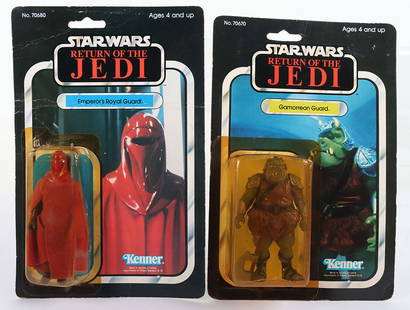 Two Vintage  Kenner  Star Wars Japanese Tsukuda Issue Return of The Jedi Action Figures: Two Vintage Kenner Star Wars Japanese Tsukuda Issue Return of The Jedi Action Figures, Emperor’s Royal Guard Vintage Original Carded Figure, 3 &frac34; inches near mint, @L.F.L 1983 Made In Taiwan,