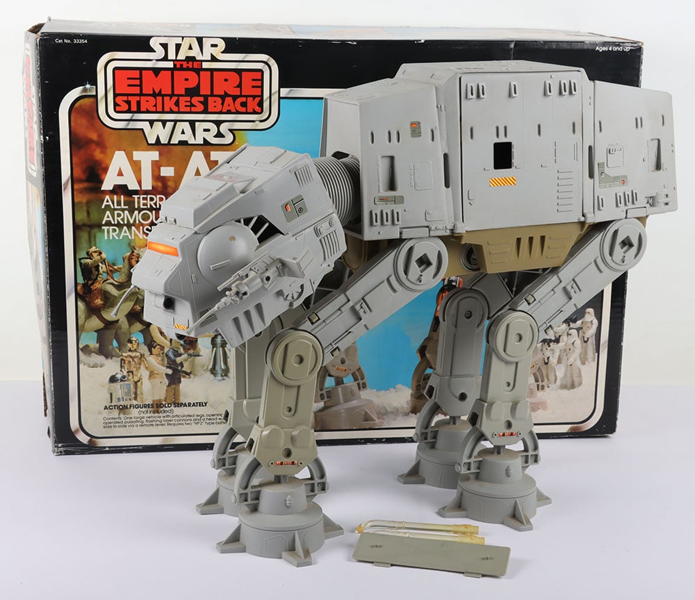Palitoy Vintage Boxed Star Wars The Empire Strikes Back AT-AT All Terrain Armoured Transport: Palitoy Vintage Boxed Star Wars The Empire Strikes Back AT-AT All Terrain Armoured Transport, Cat. No 33354 complete with battery compartment door, 2 chin guns (clear) head canopy, light bulb cover an