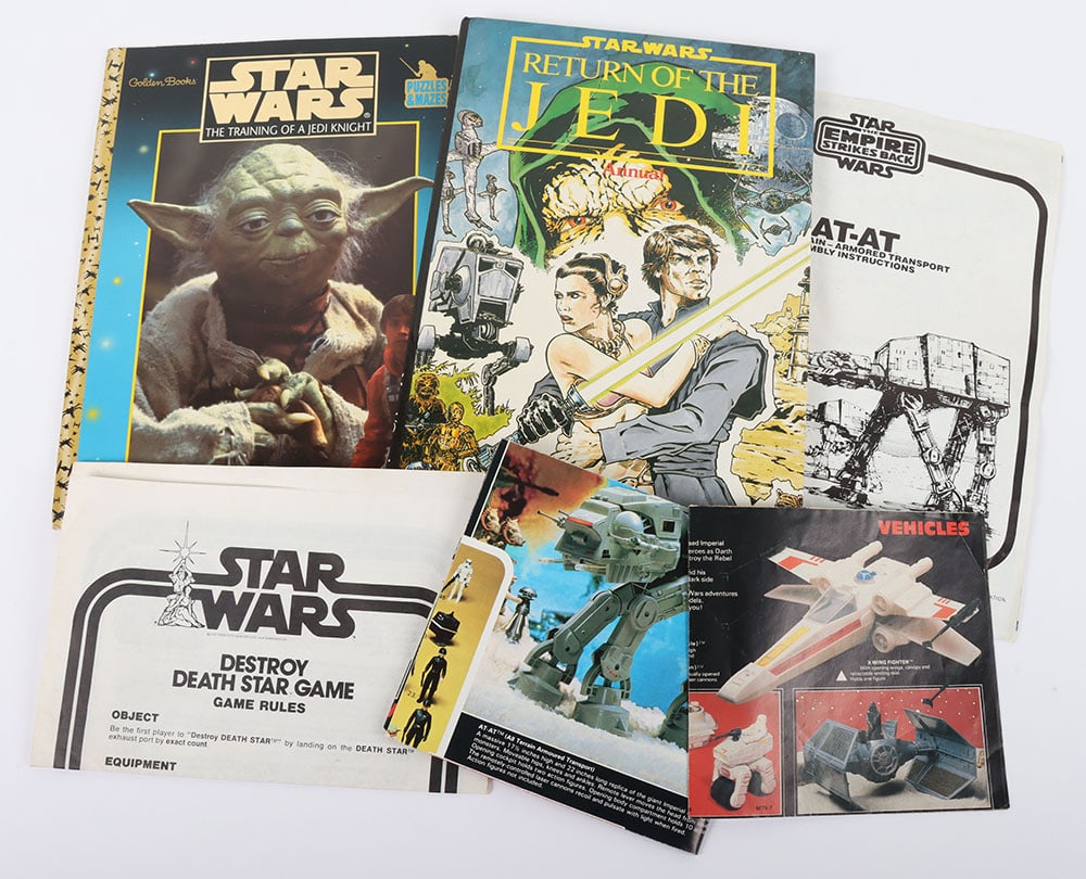 Original Star Wars Palitoy L1147 The Empire Strikes Back Assembly Instructions For The AT-AT: Original Star Wars Palitoy L1147 The Empire Strikes Back Assembly Instructions For The AT-AT, plus The Empire Strikes Back L937 folded poster, The Empire Strikes Back Palitoy AT AT product poster, tin