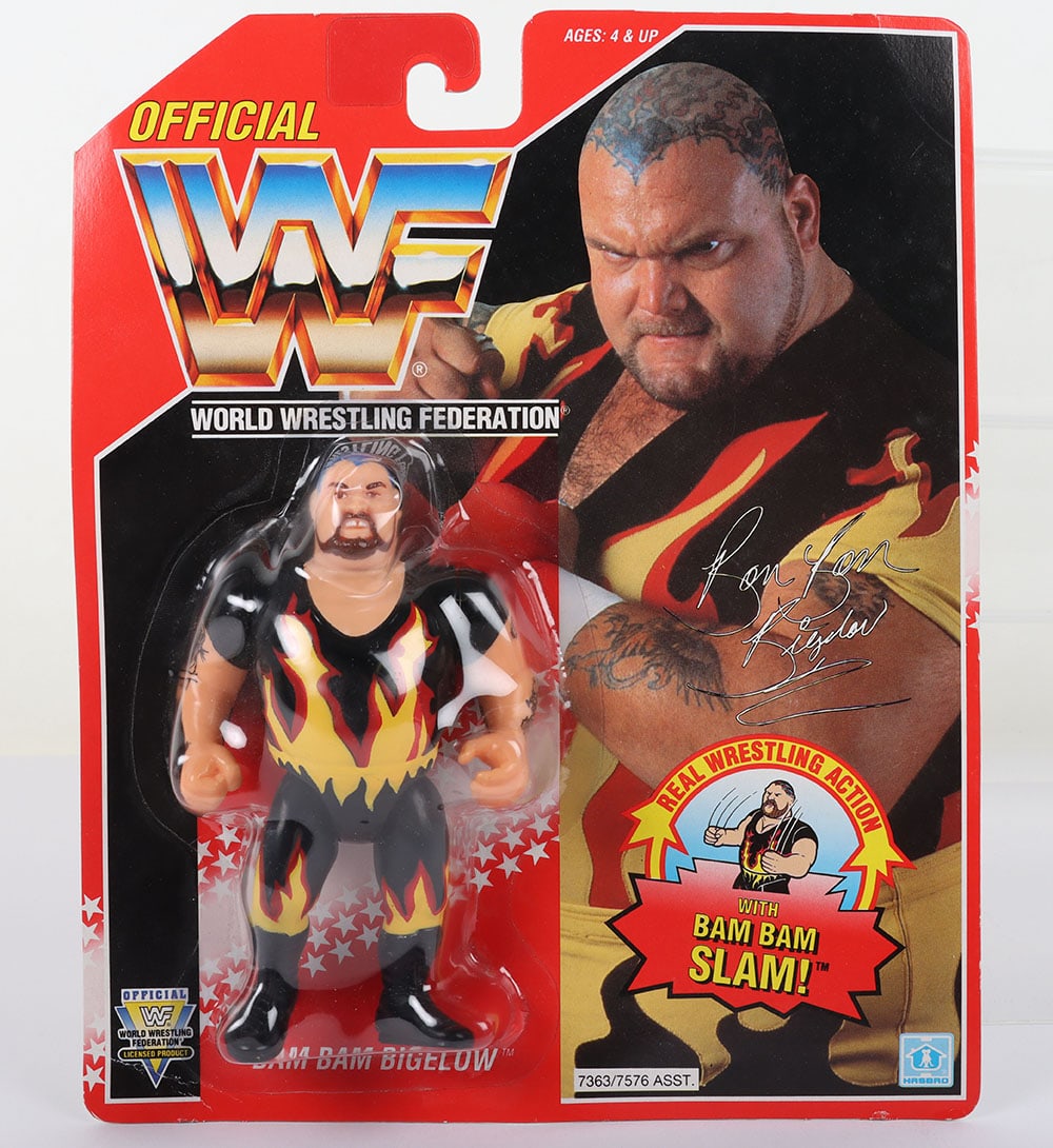 Bam Bam Bigelow series 8 WWF Wrestling figure by Hasbro: Bam Bam Bigelow series 8 WWF Wrestling figure by Hasbro. Fully sealed, dented bubble.