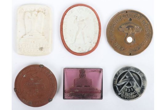 Third Reich Grossflugtag Dresden Meissen Plaque: Third Reich Grossflugtag Dresden Meissen Plaque, small circular unglazed medal to commemorate an aviation day in the city of Dresden in 1935. Metal holder and pin fitting added to the reverse; coloure