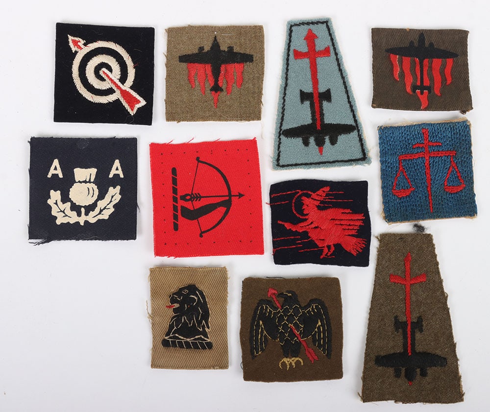 Small quantity of British Anti-Aircraft printed & woven Anti- Aircraft Formation Signs (1 of 2)