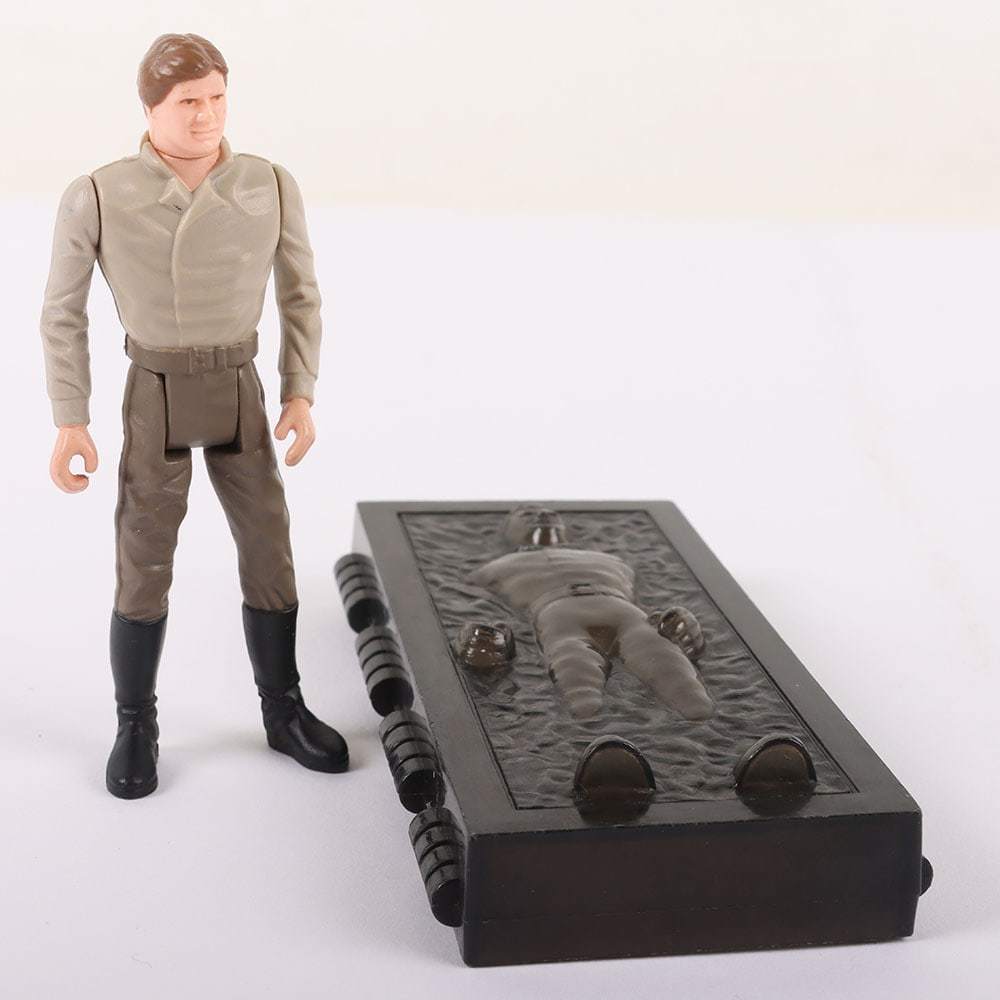Vintage Star Wars Last 17 Han Solo and Carbonite Block action figure Kenner,: Vintage Star Wars Last 17 Han Solo and Carbonite Block action figure Kenner, @LFL 1984 on his left leg. Original Carbonite Block.