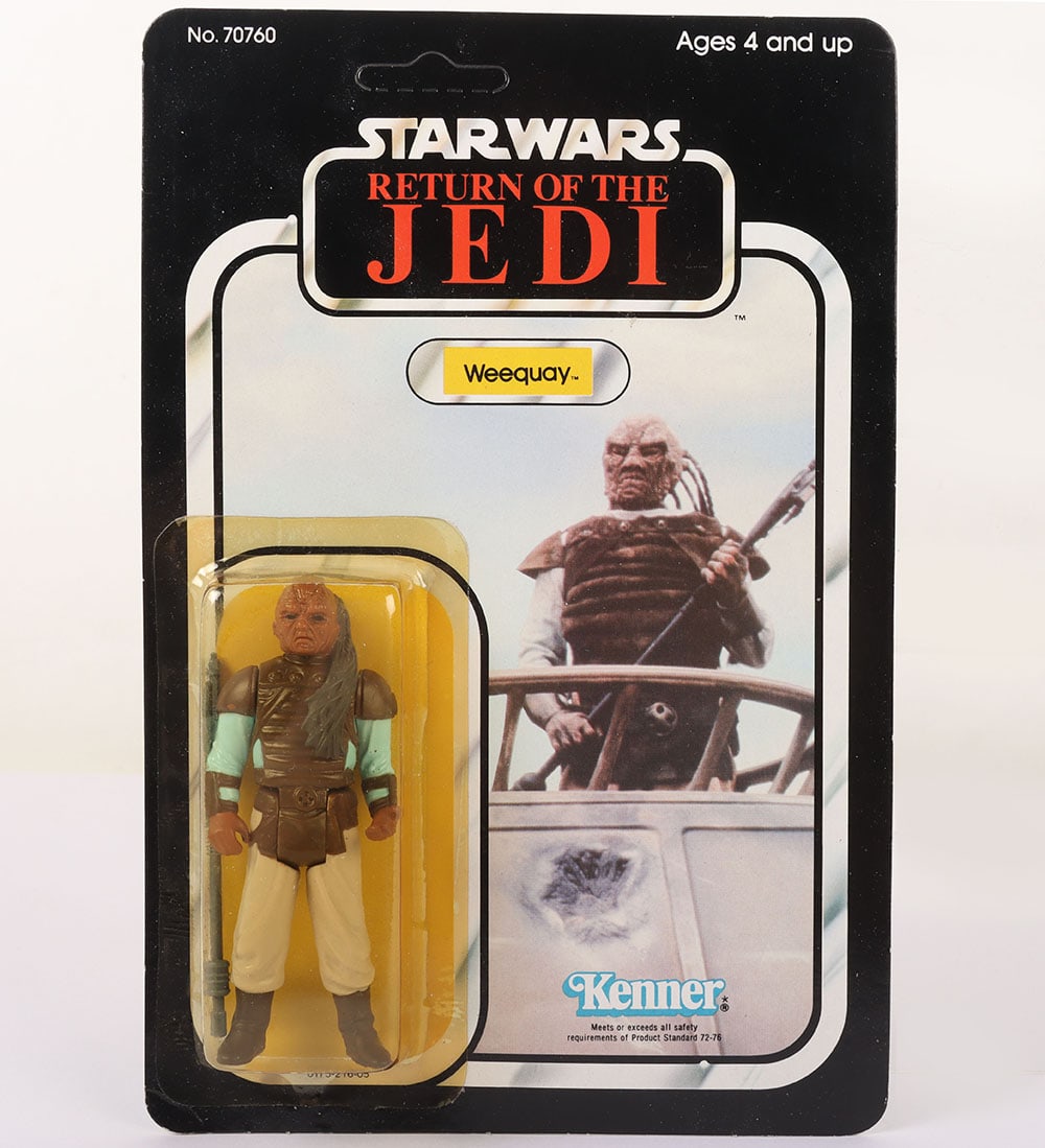 Vintage Kenner Star Wars Return of The Jedi Weequay Unpunched Action Figure.: Vintage Kenner Star Wars Return of The Jedi Weequay Original Carded Moc Unpunched Action Figure. Product no. 70760. 3 ¾ inches, Yellowed sealed bubble. Bend to bottom of card and bubble. Some m