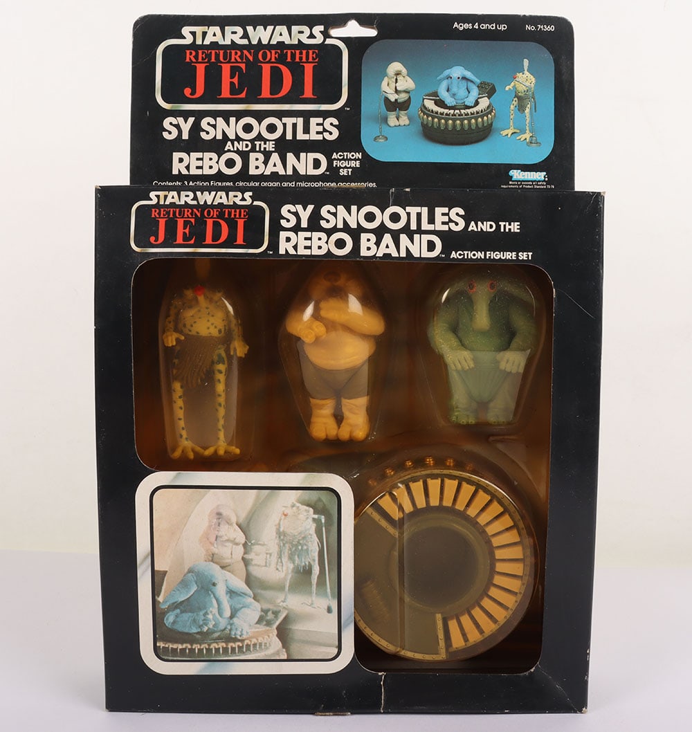 Vintage Star Wars Return of the Jedi Sy Snootles and The Rebo Band Action Figure Set Sealed boxed.: Vintage Star Wars Return of the Jedi Sy Snootles and The Rebo Band Action Figure Set Sealed boxed. Some damage to front of the box. Tape to the top and a crease along the flap. Figures are fully seale