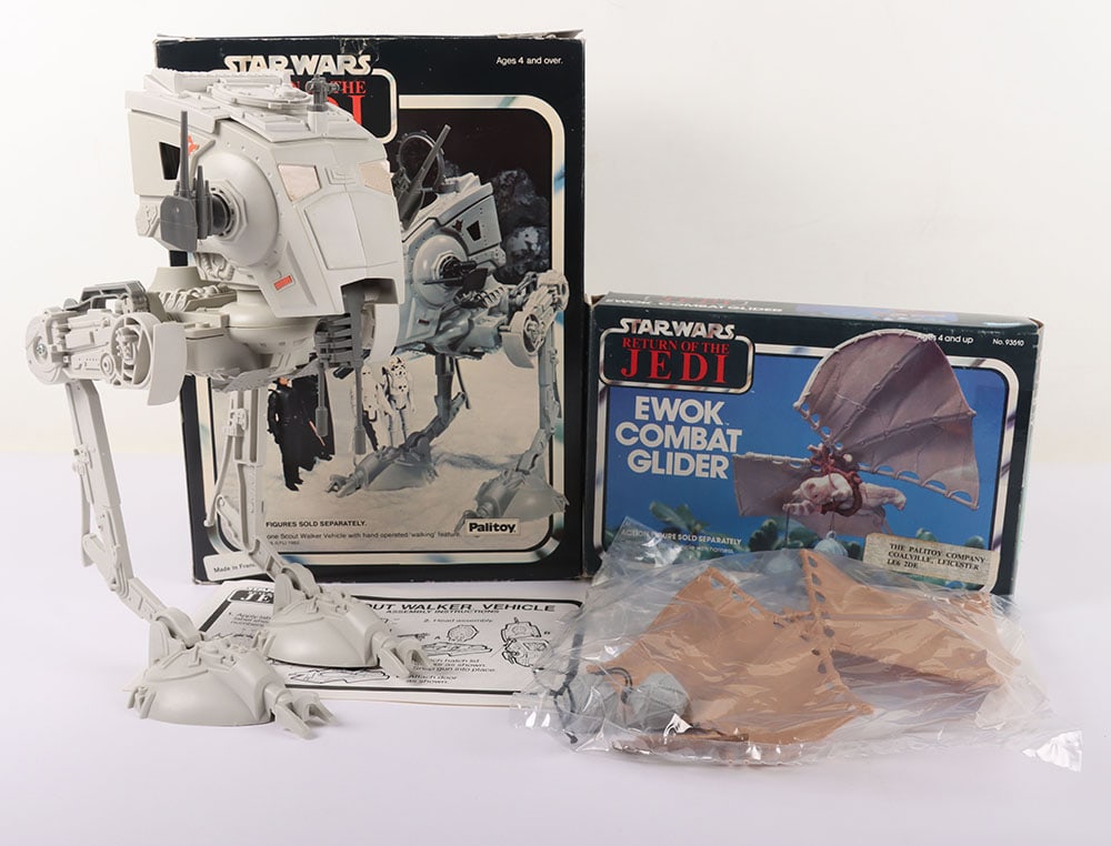Two Vintage Star Wars Boxed Vehicles.: Two Vintage Star Wars Boxed Vehicles. Including, Scout Walker Made in France Palitoy complete no inserts and Combat Glider Palitoy complete no instructions or inserts. (2 items)