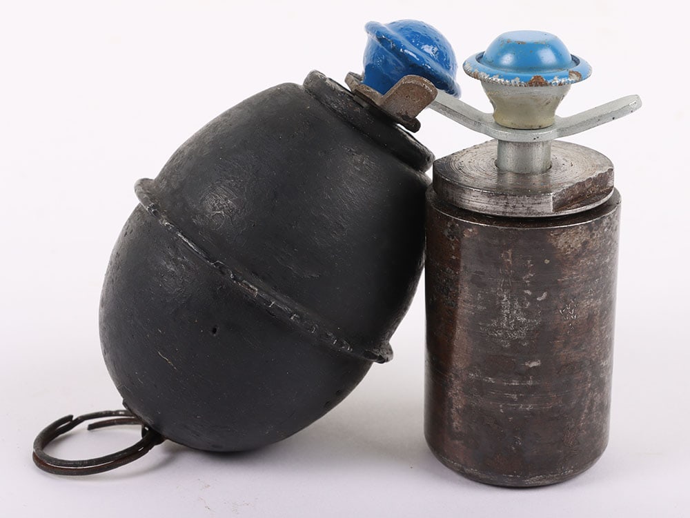 Inert WW2 German Grenades: Inert WW2 German Grenades: German egg hand grenade being repainted and rare late war ersatz hand grenade. NOT AVAILABLE TO BIDDERS OUTSIDE THE UK. PLEASE SEE SHIPPING INFORMATION IN RELATION TO SHIPPI