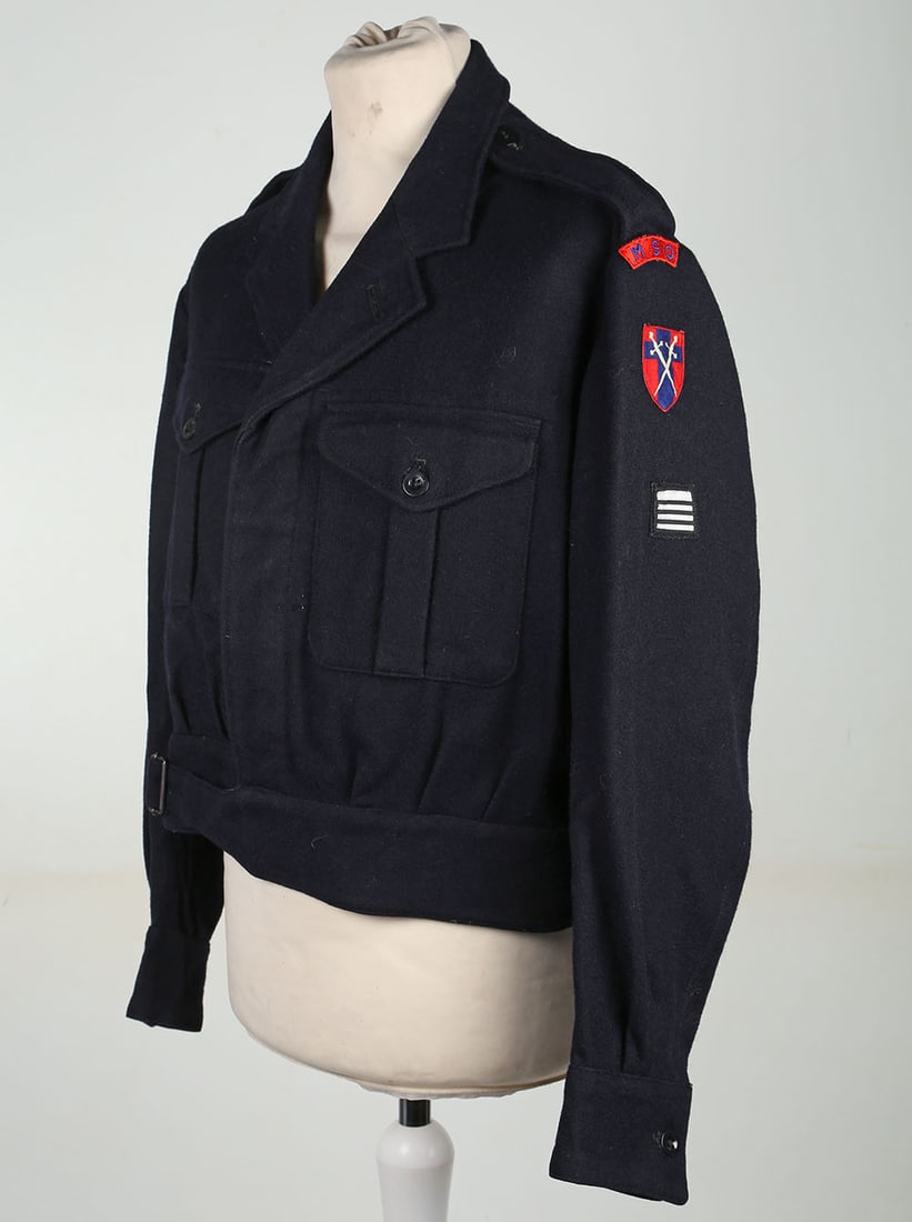 Mixed Services Organisation (MSO) British Army of the Rhine / 21st Army Group Battle Dress Blouse: Mixed Services Organisation (MSO) British Army of the Rhine / 21 st Army Group Battle Dress Blouse, good example of an early post WW2 battle dress blouse in black wool, with woven ‘M.S.O’ shoulder