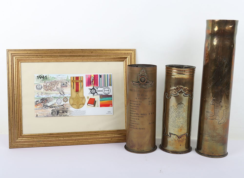 Three WW1 Period Trench Art Shells and Framed Medal, (1 of 8)