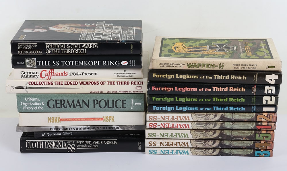 Selection of WW2 German, Clothing and Insignia Reference Books: Selection of WW2 German, Clothing and Insignia Reference Books, Good selection of reference books for aiding WW2 German militaria collectors. Titles include ‘SS Metal Cap Insignia (1939-1945)