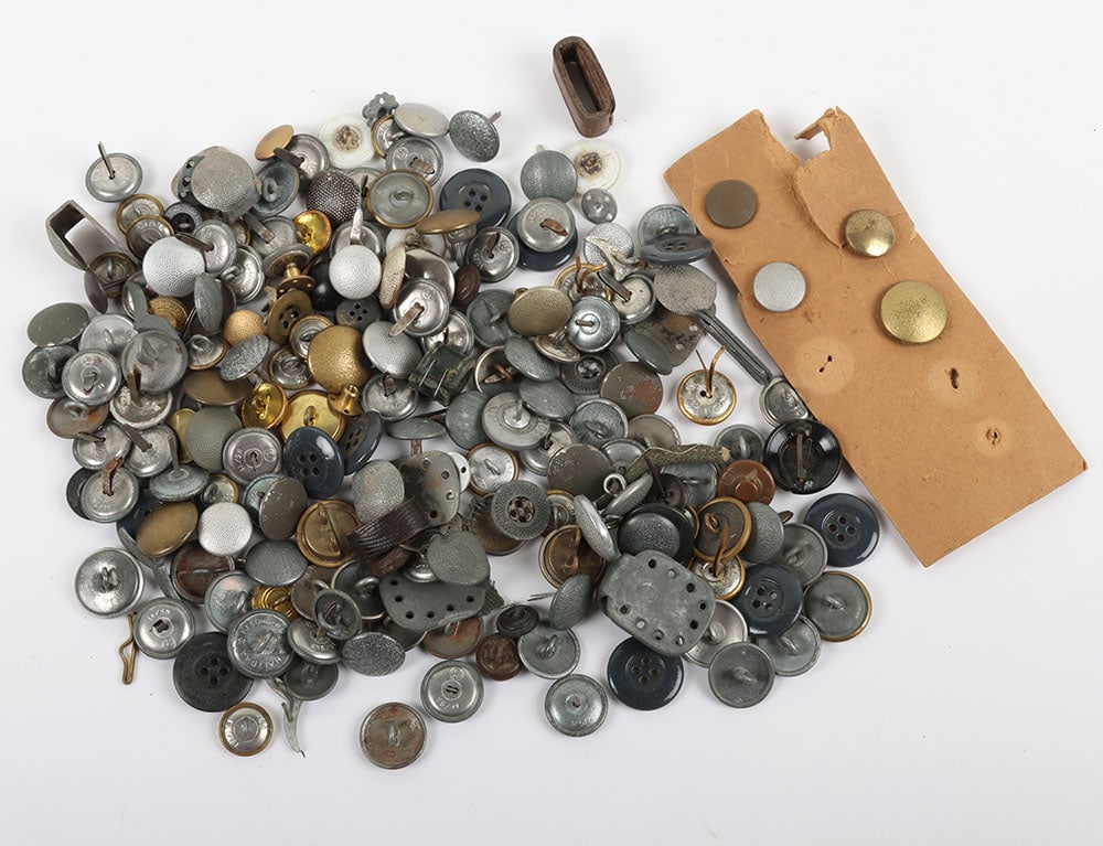 Third Reich German Buttons: Third Reich German Buttons: Large quantity of mixed size German military/civil buttons in gilt and white/grey metal, many being RZM and maker marked to back, uniform belt fixings and many other differ