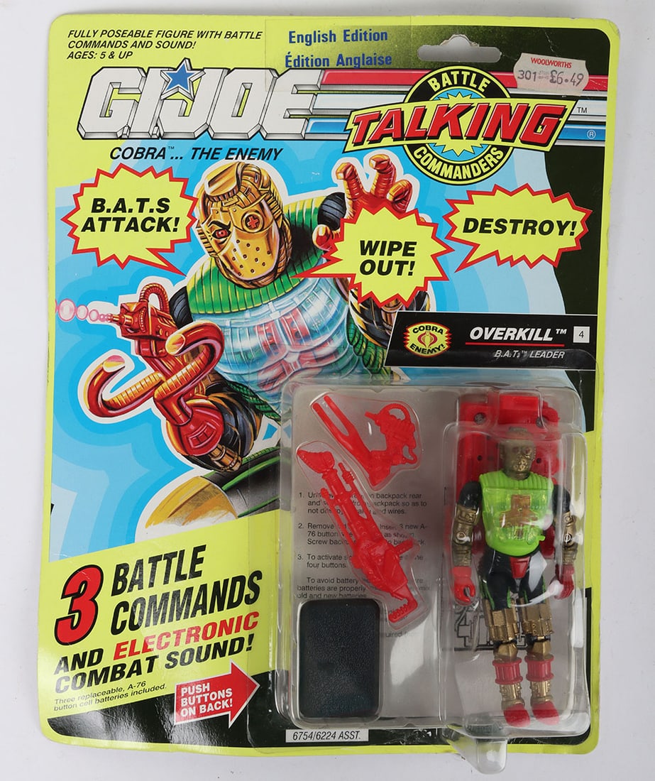 Vintage G.I. Joe Gi Joe Talking Battle Commanders Overkill Action Figure carded moc. Hasbro: Vintage G.I. Joe Gi Joe Talking Battle Commanders Overkill Action Figure carded Hasbro. Asst 6754/6224. Good condition with some waving to card and dent to bubble.