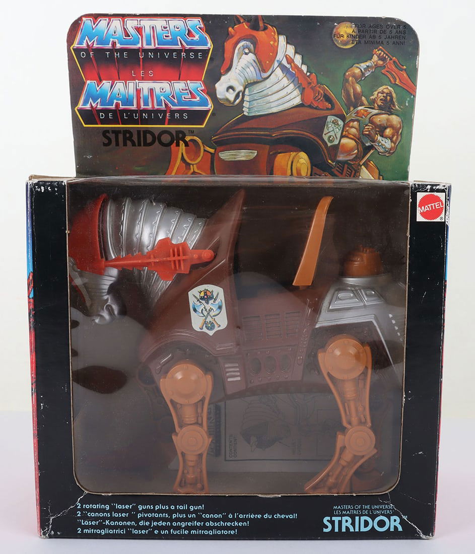 Vintage Masters of the Universe MOTU Stridor Boxed Mattel 1983.: Vintage Masters of the Universe MOTU Stridor Boxed Mattel 1983. Product no. 4966. France. Complete. Some box wear. Overall good condition.