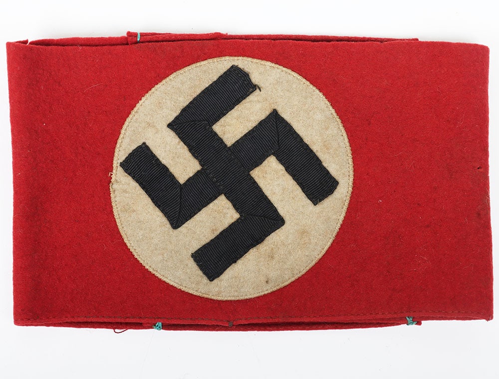 Third Reich NSDAP Political Leaders Armband: Third Reich NSDAP Political Leaders Armband, wool constructed armband with multipiece swastika. Uniform removed example.