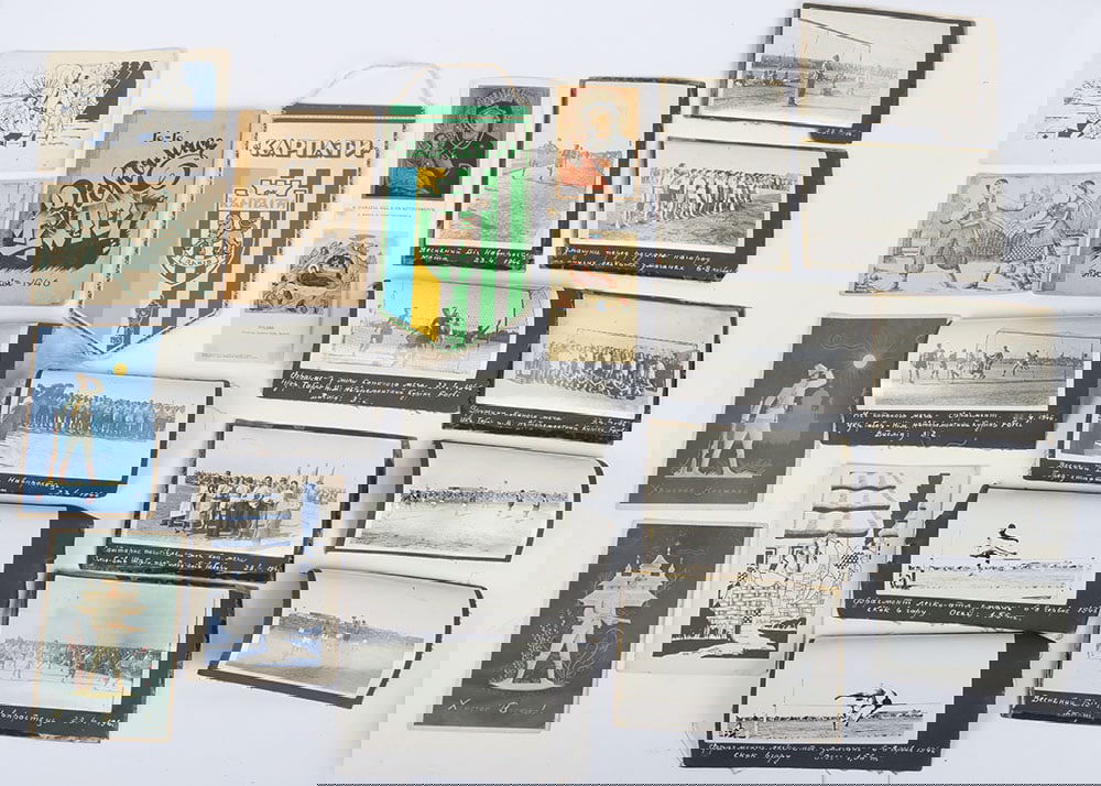 Ukrainian Prisoner of War Football / Sports Event Photographs and Postcards, 1946: Ukrainian Prisoner of War Football / Sports Event Photographs and Postcards, 1946, Thirteen photos of football and sports events held in 1946, they are Ukrainian origin due to the writing upon each ph