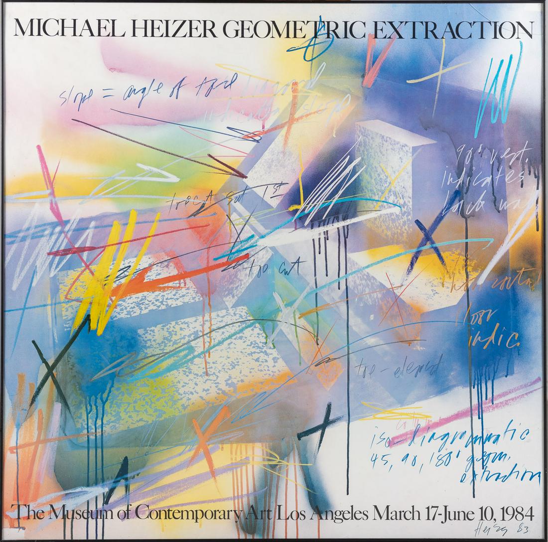 PÃ³ster promocional de la exposiciÃ³: PÃ³ster promocional de la exposiciÃ³n del artista Michael Heizer, "Geometric Extraction" en el Museo de Arte ContemporÃ¡neo de Los Ãngeles. 1984. Creator NULL