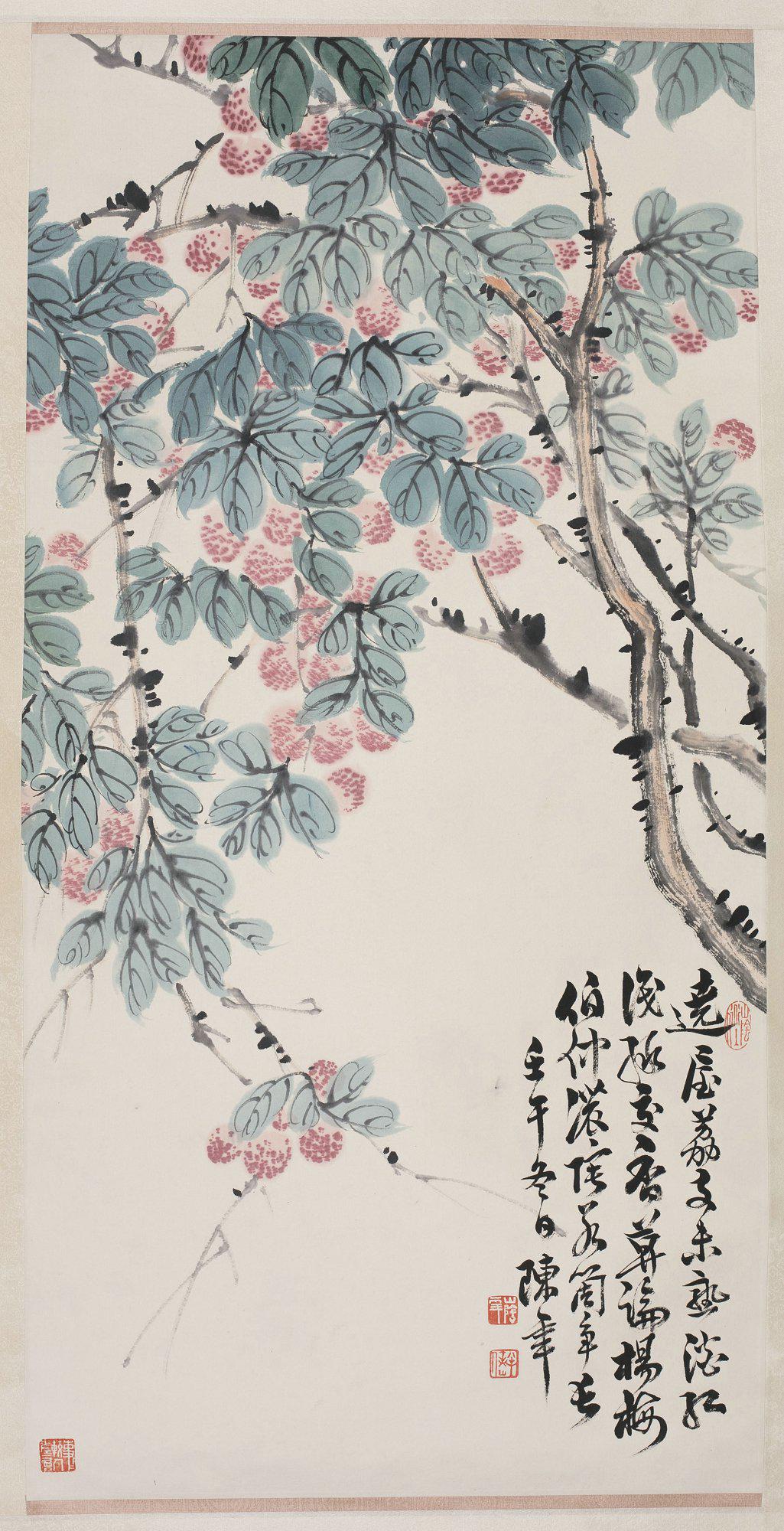 Painting "Flower And Bird" - Chen Banding: Height: 87.5cm width: 44cm