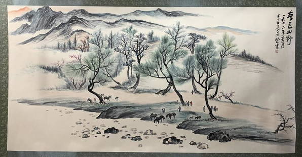 chinese painting by zhao wangyun in modern times: H: 124cm;W: 348cm;