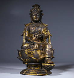 è¾½ Bronze Gold Gilded Guanyin Statue, China