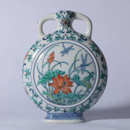 Doucai Porcelain "Peony" Bottle , China