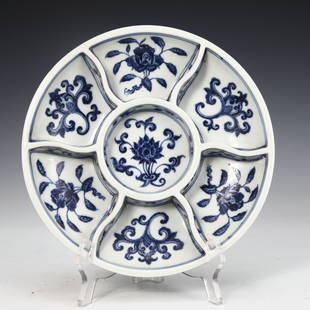 Blue And White Porcelain "Floral" Tea Holder, China: Height: 4 cm Width: 22.6cm