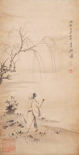 The Picture of Figure Painted by Zhang Daqian: Length66cm width33cm