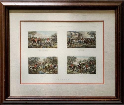 Fores's Sporting Scraps. Plate 2. Hunting Scene Horse: Fores's Sporting Scraps. Plate 2. Hunting Alken, After Henry Thomas Alken (1785-1851) Four aquatint engravings on one plate.Colored by hand, by J. Harris.Artwork is matted and framed with a nice galle