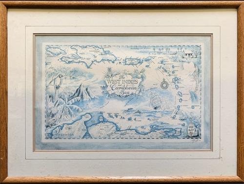 The West Indies & Caribbean Sea Signed Map Lithograph (1 of 3)