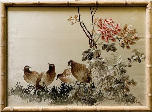 Beautiful Vintage Oriental Silk Embroidery Art (1 of 2)