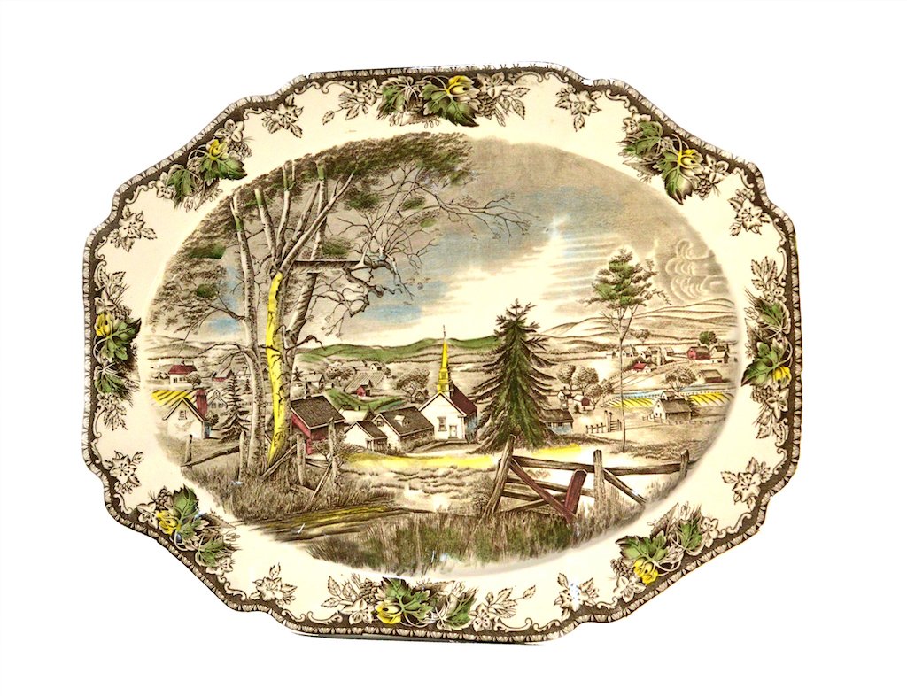 The Friendly Village Platter: Vintage Johnson & Bros Ironstone Platter Hand EngravingVery fine Detail WorkSize : 28" x 16"