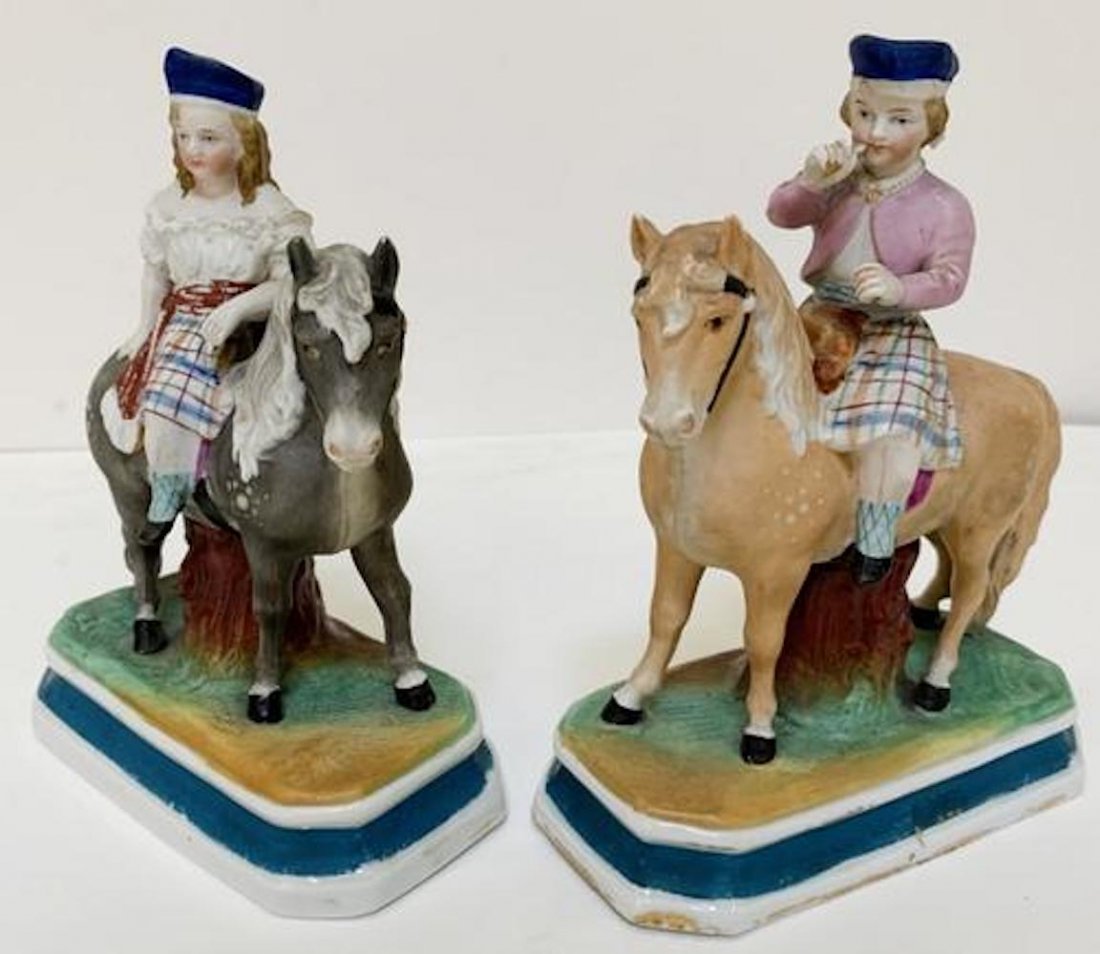 Vintage Set of 2 Small Horse Figurines: Vintage Set of 2 Small Figurines of girls riding a pony.Approximate size 7.5" x 6" x 3"