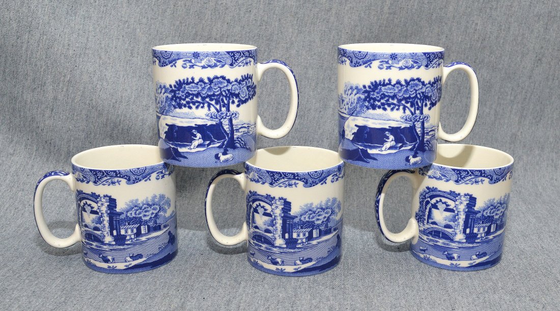 Set of Six Vintage Italian Spode Blue CoffeeMugs: Set of Six Vintage Italian Coffee Mug Spode