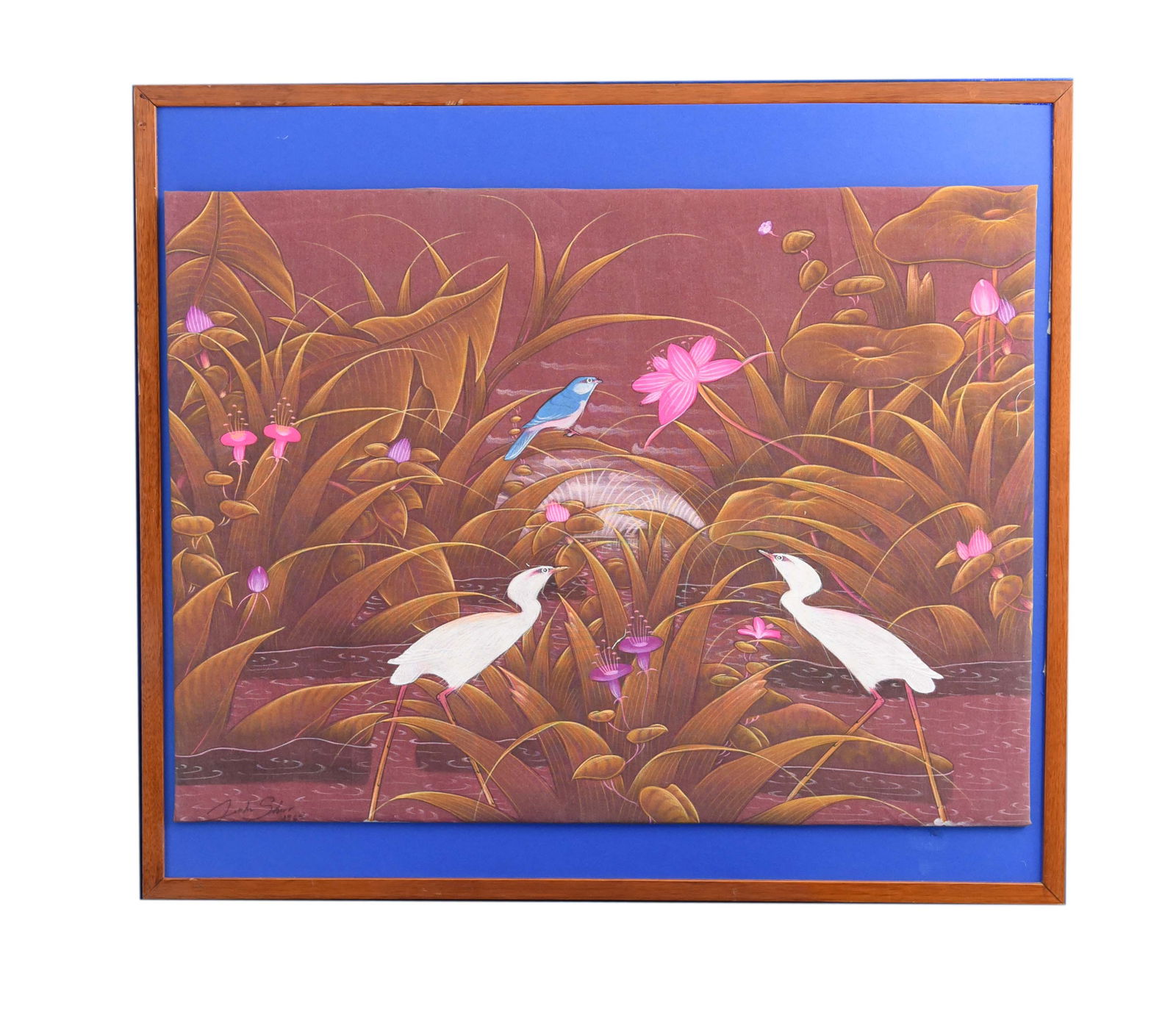 "Twilight Marsh with Egrets and Kingfisher" Fabric (1 of 1)