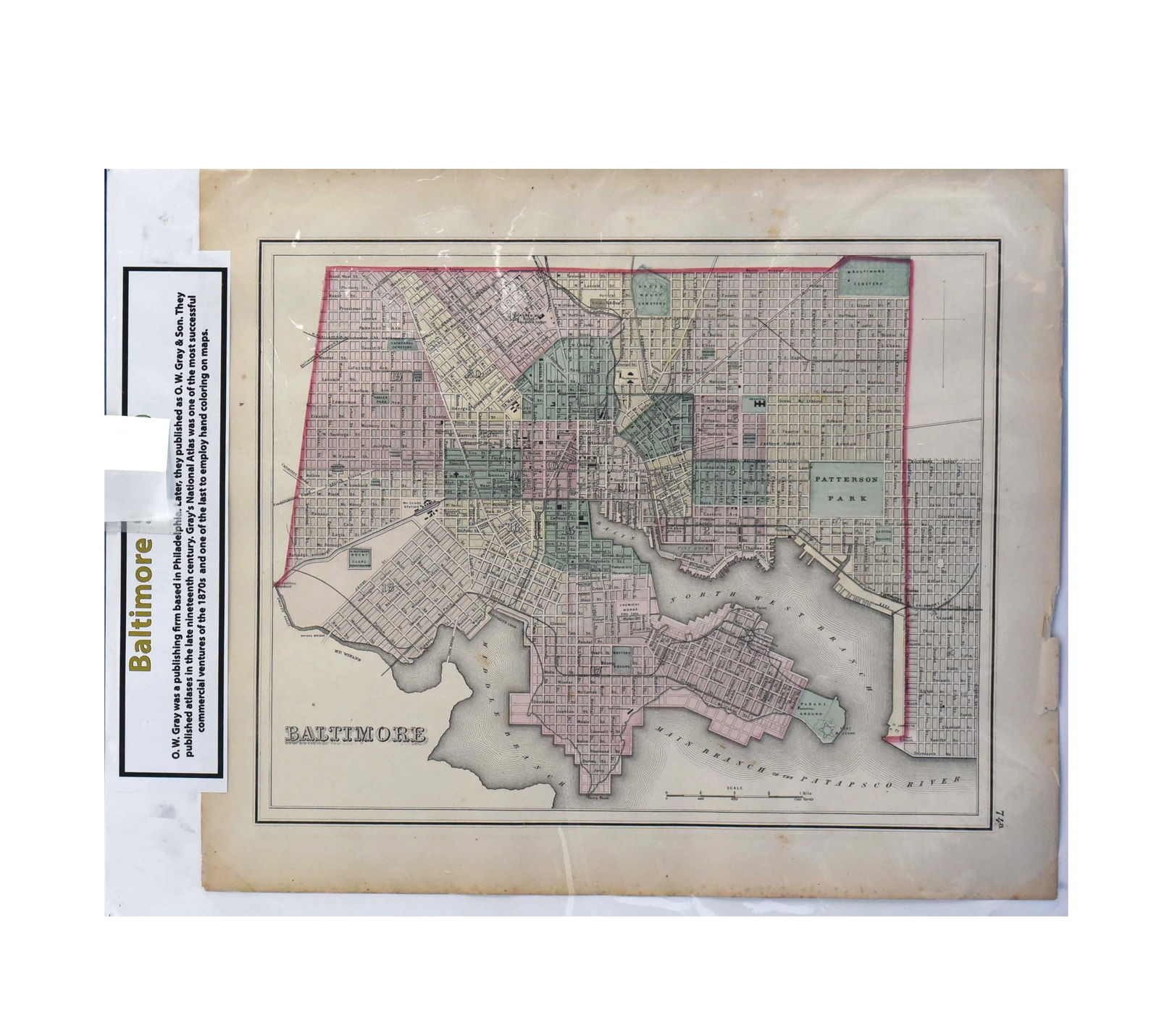Antique 1870s G.W. Gray & Son Map of Baltimore, Maryland (16 x 19")" (1 of 1)