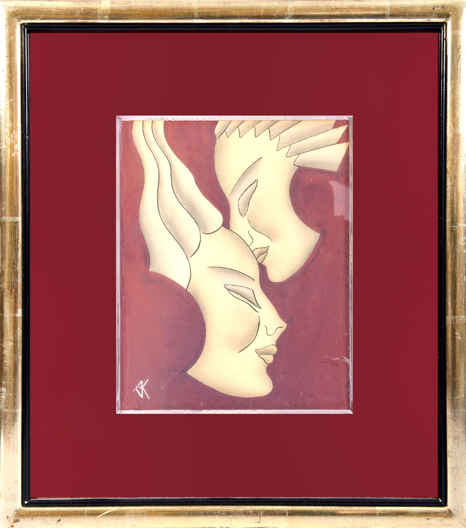 Eternal Embrace: This elegant lithograph, titled "Eternal Embrace," beautifully captures the intimacy and tenderness of love. Two faces, rendered in a stylized manner, are joined in a gentle kiss, their features mergi