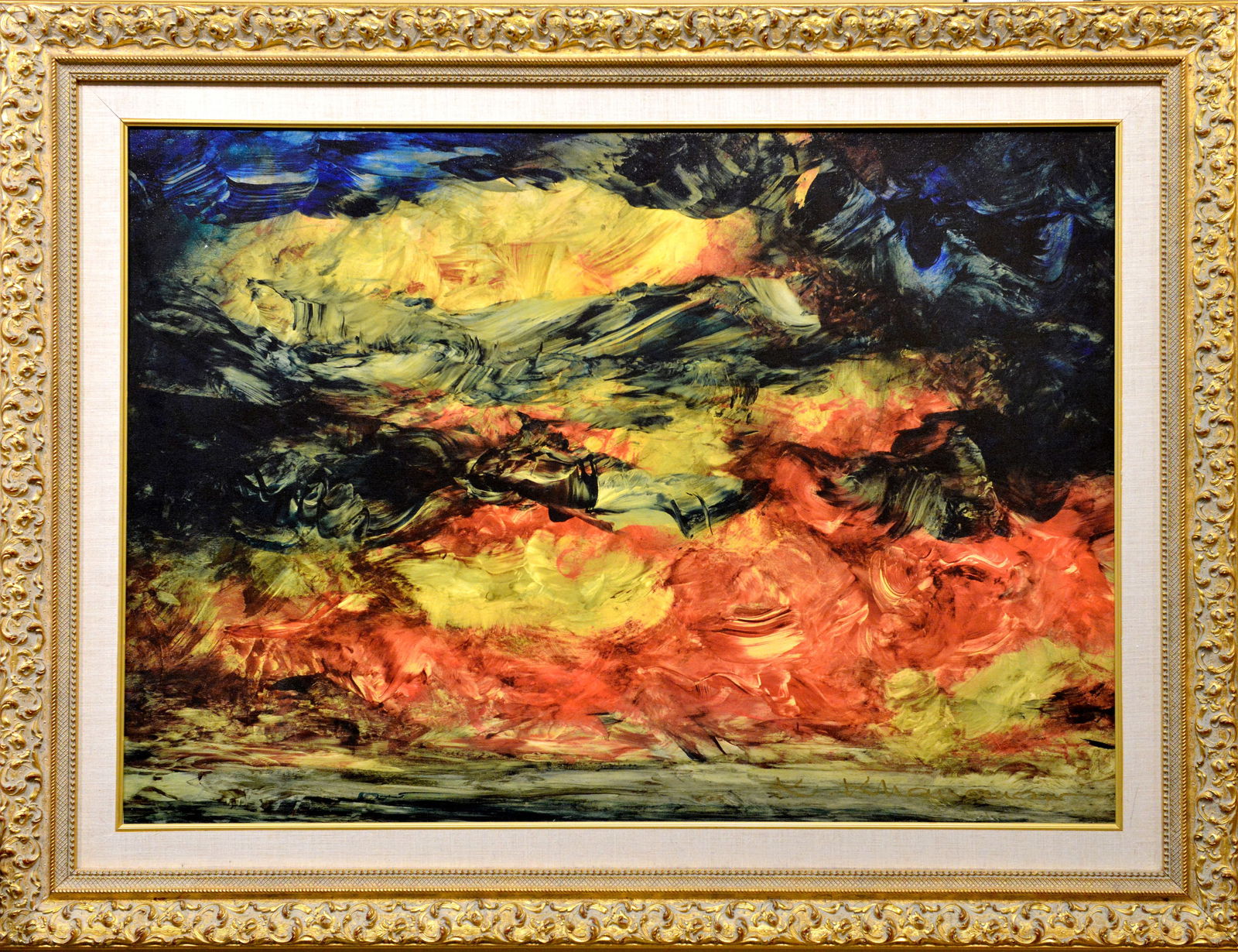 Crimson Cascade: This vibrant giclée on canvas, signed by renowned artist Kamran Khavarani, captures the raw energy of nature in motion. Measuring 37" x 49", "Crimson Cascade" is a symphony of color and texture.