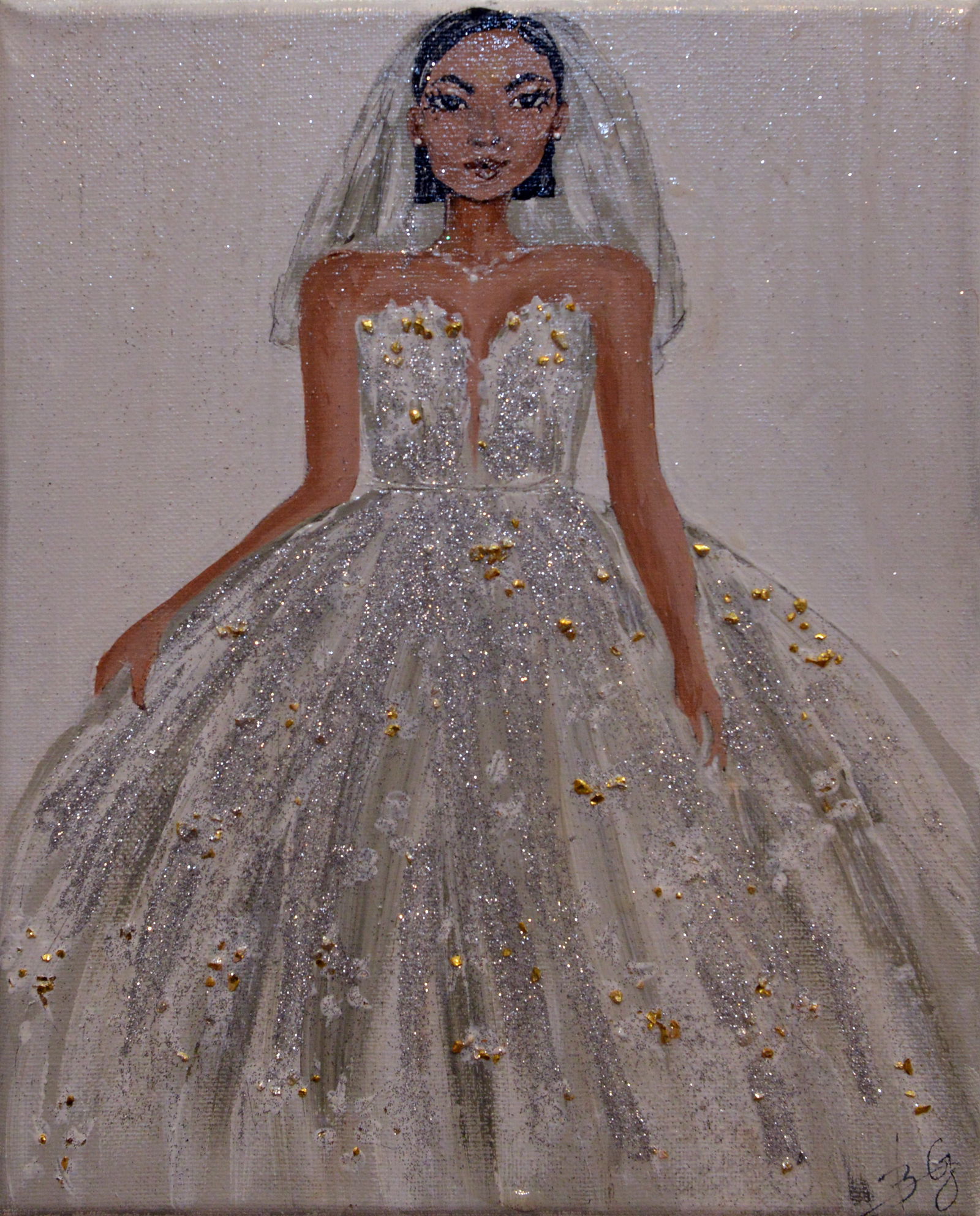 Bride Full Dress: Mixmedia On Canvas By Artist Rebeka Gatechew Size: 8" x 10"