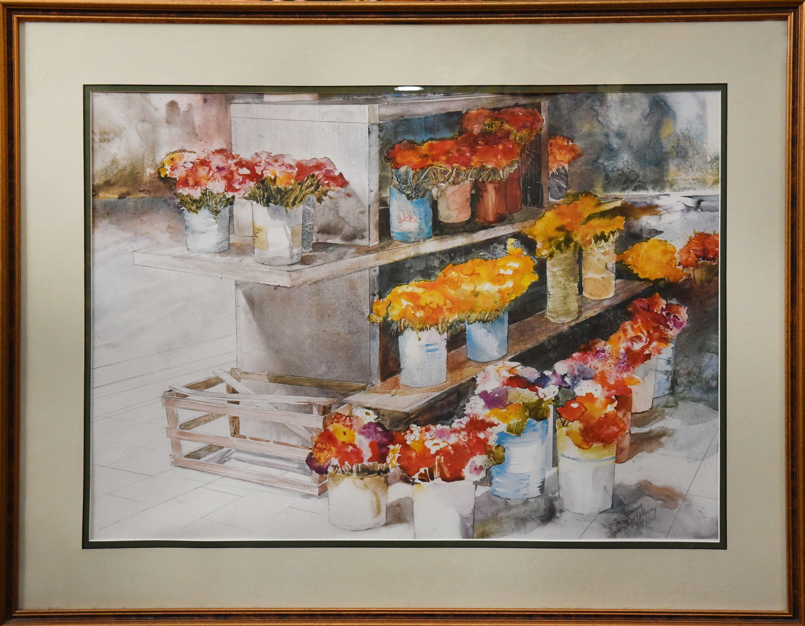 Market Blooms: Bring the vibrant energy of a bustling flower market into your home with this captivating art print. Measuring 31" x 25", this piece beautifully captures a colorful array of blooms arranged in