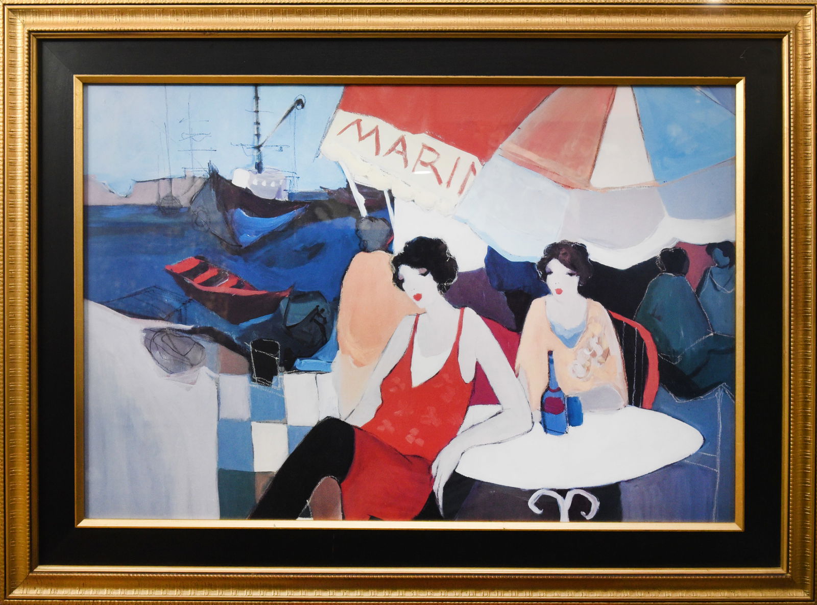 Itzchak Tarkay ( SeaSide Caffe Marina) Lithograph: Itzchak Tarkay ( SeaSide Caffe Marina) Lithograph , Framed, Size: 33" x 45"