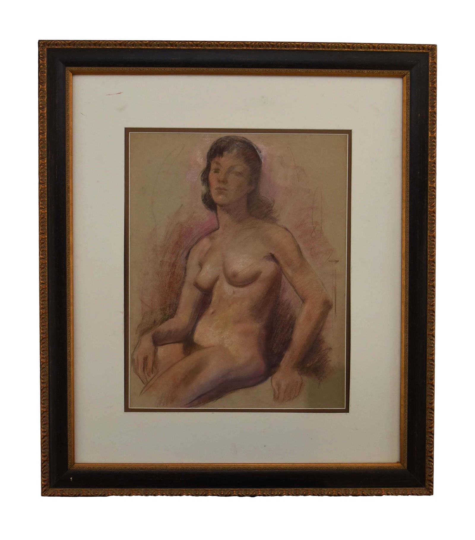 Seated Nude Study (Attributed to Augustus John): This artwork is a compelling color pencil drawing depicting a seated nude figure. The piece showcases a masterly use of color pencil to render the human form with a sensitive touch, emphasizing the