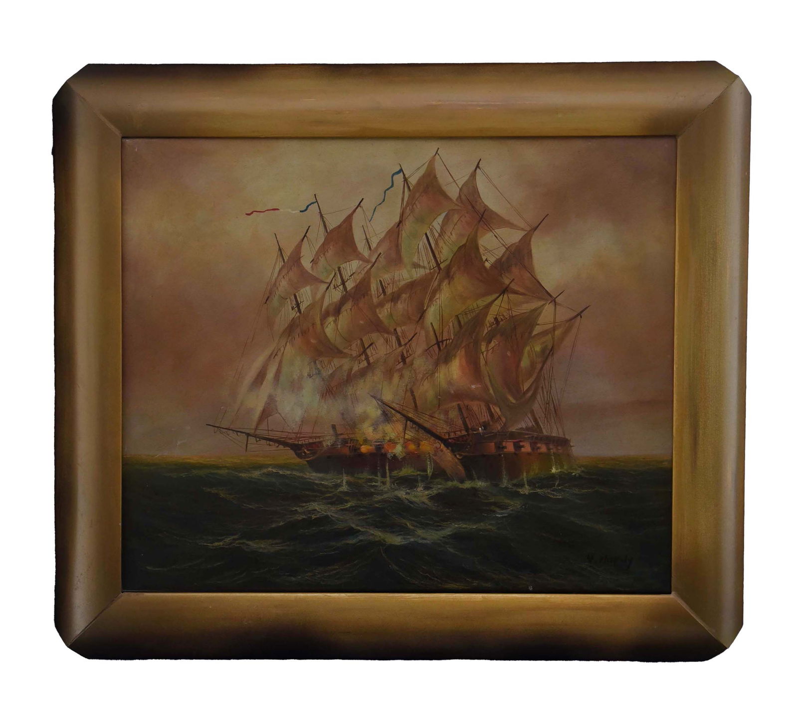 Naval Engagement at Dusk Oil On Canvas (1 of 1)