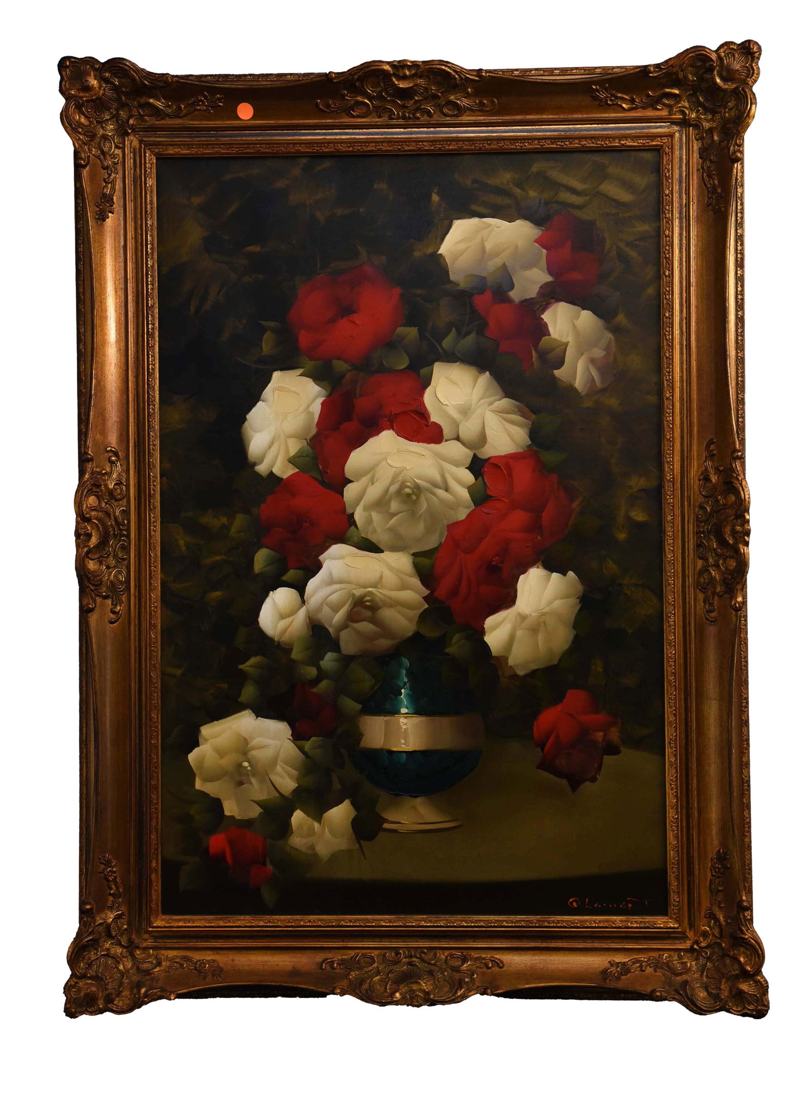Classic Roses in Verdant Shadows Oil On Canvas By C. Lamont French (1932) (1 of 1)