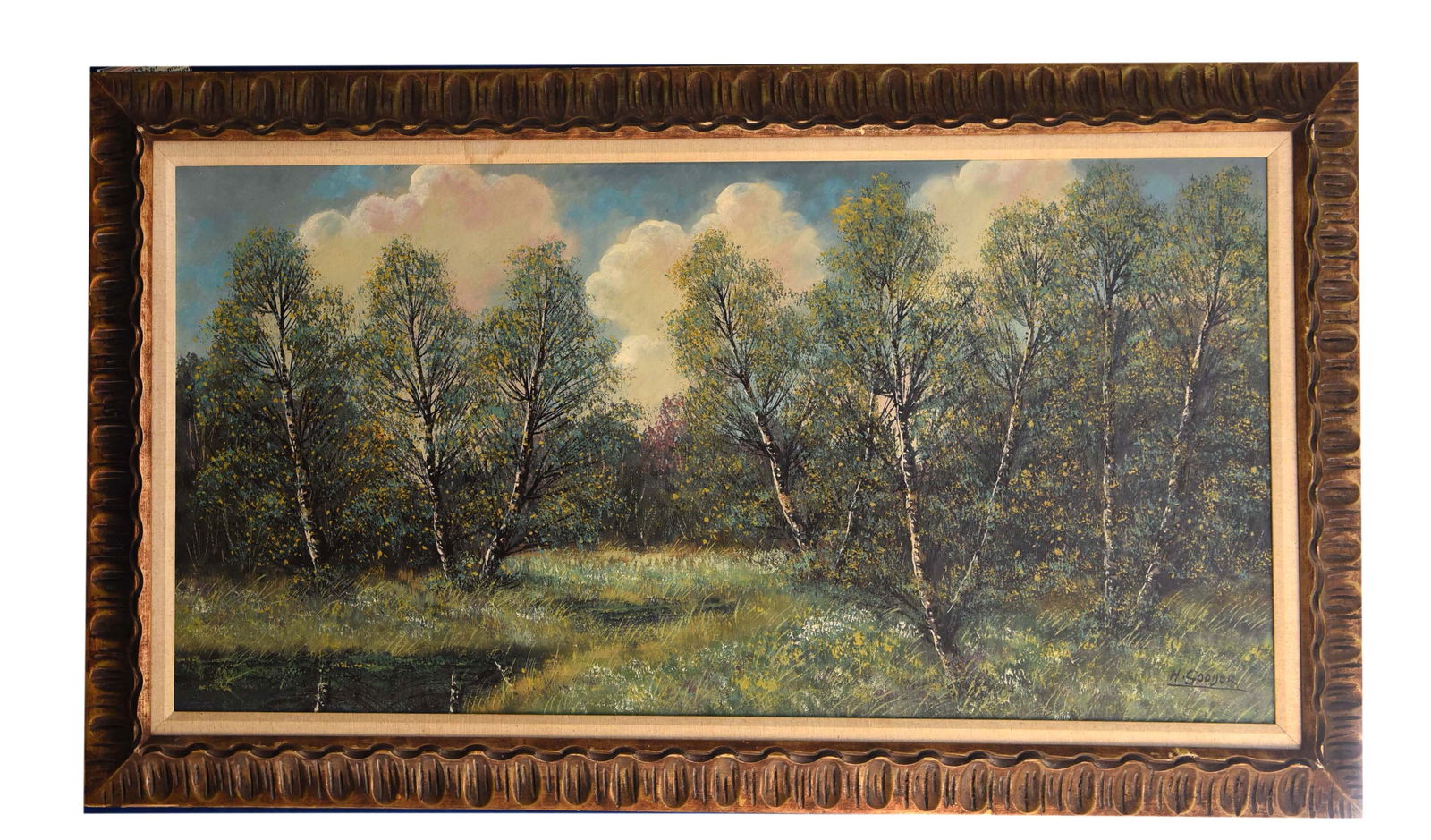 Spring Birches by the Water Oil On Canvas, By H Goodor (1 of 1)