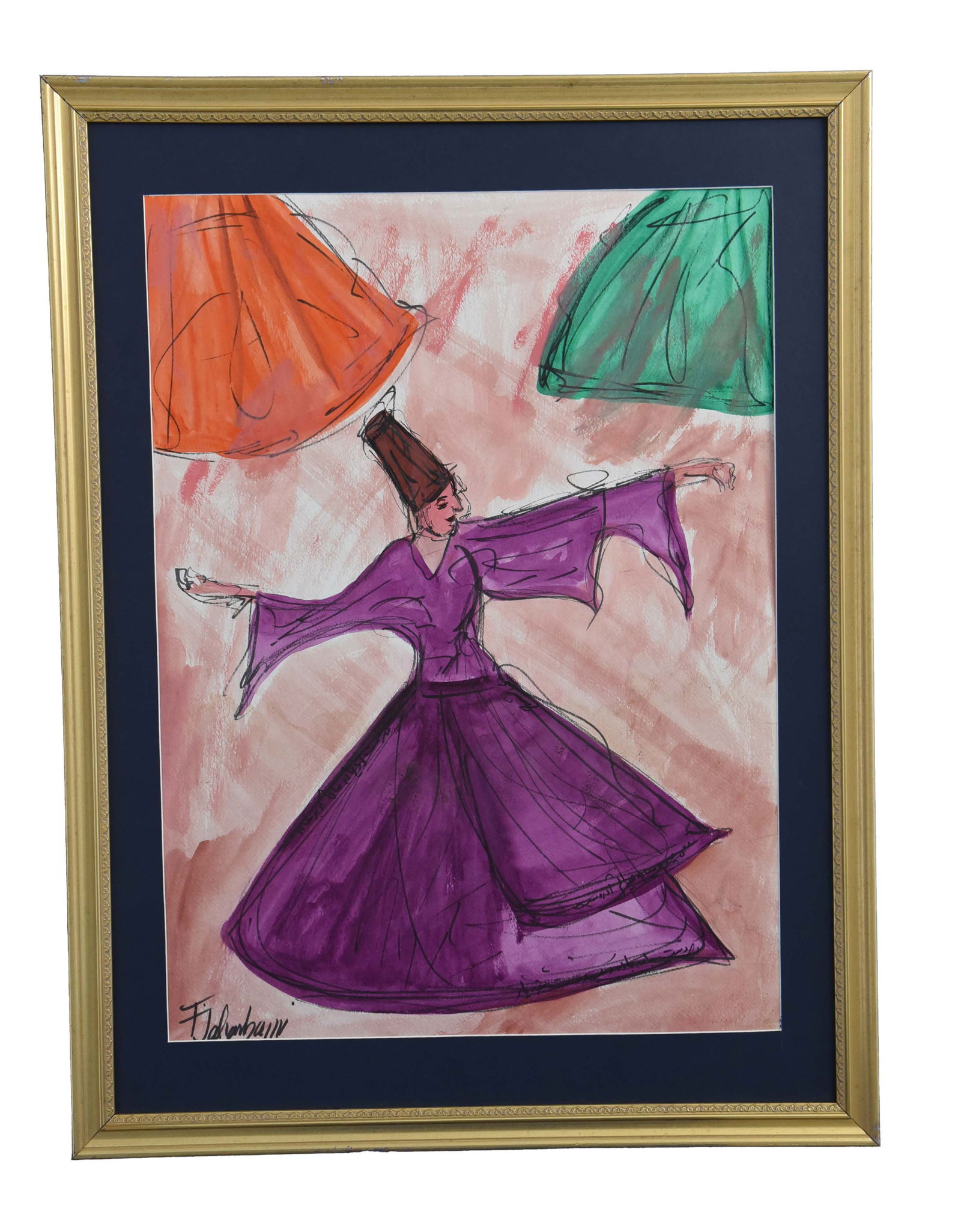 "Sufi Whirling Dancer" Pastel Paintng Signed (1 of 1)