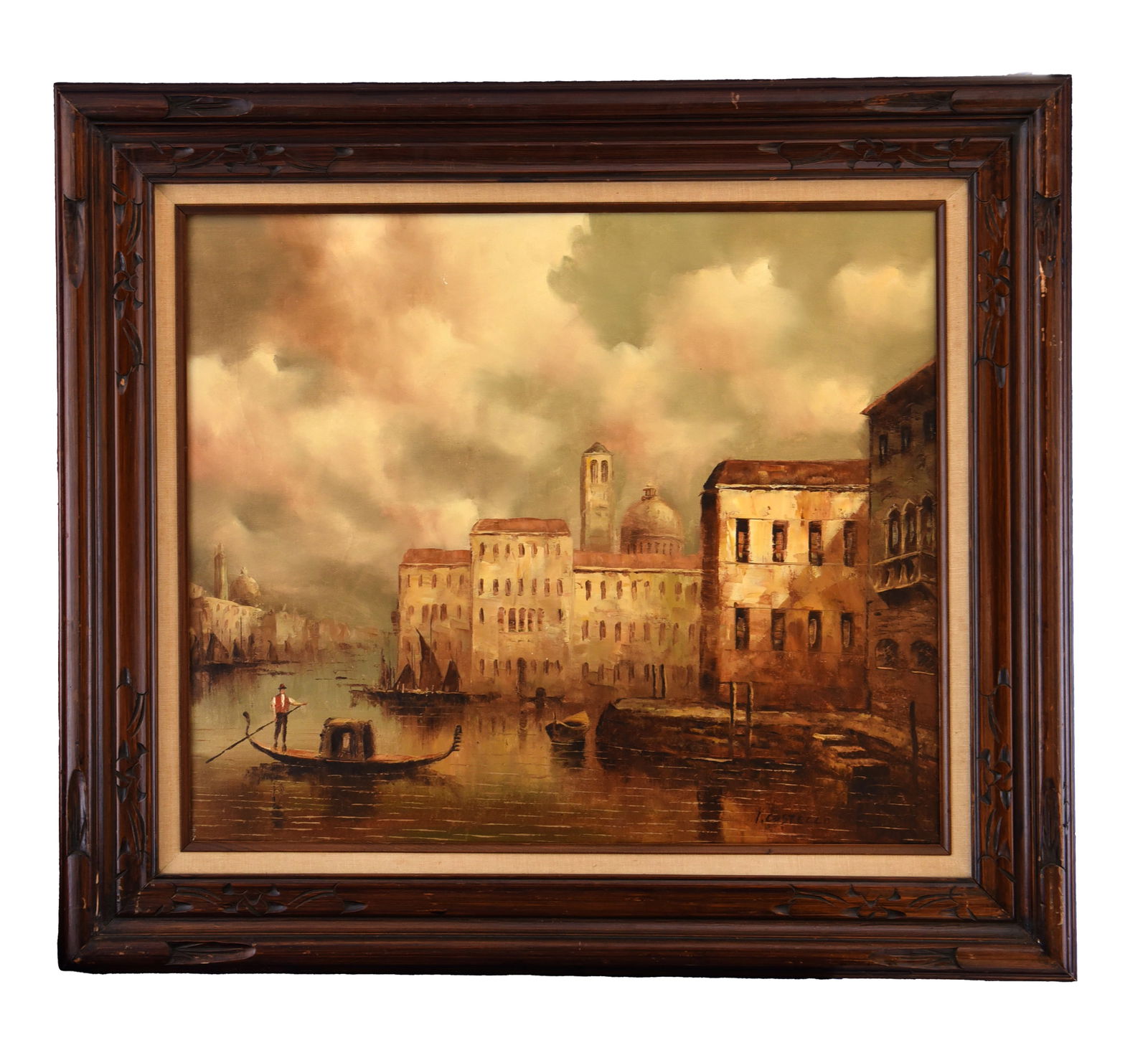 Venetian Canal Twilight, Oil On Canvas: This evocative oil on canvas captures the timeless charm of Venice, Italy, under a dramatic, cloudy sky. The scene features a bustling canal lined with historic buildings, their facades reflecting war