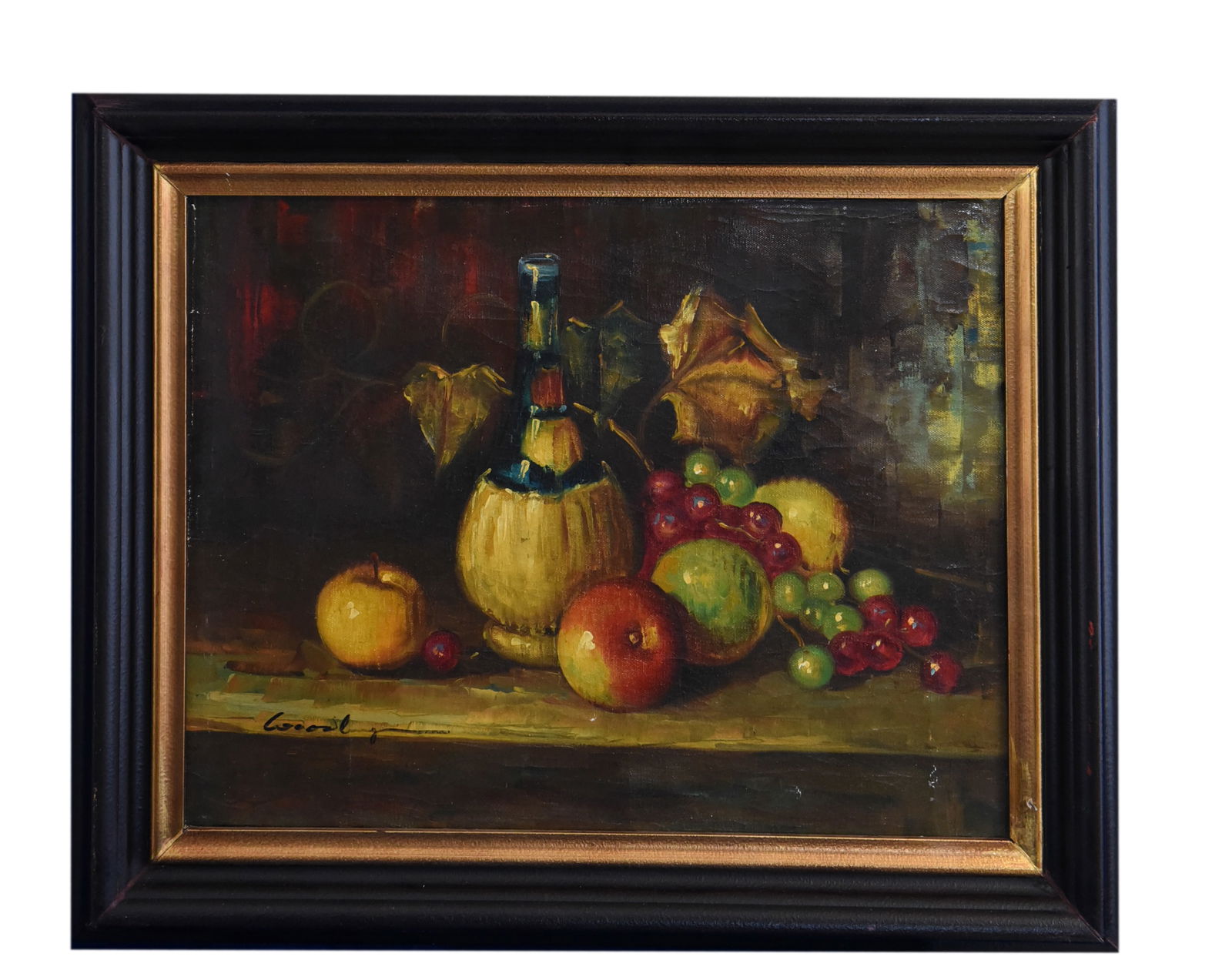 Still Life with Chianti and Fruit, Oil On Canvas (1 of 1)